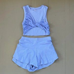 80. NWOT Free People Blue Tank Shorts Matching Set Size Large